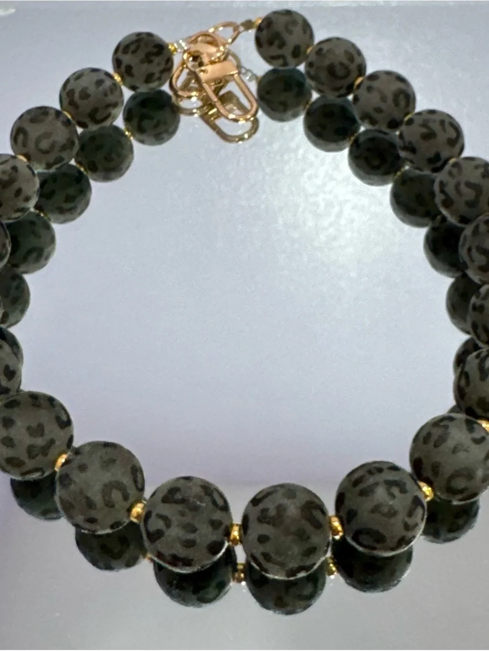 New Leopard-Print Beaded Bag Chain 18 inches with Gold Accents